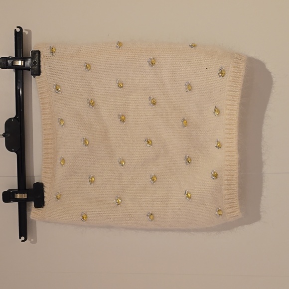 Club Monaco Rabbit Hair Snood / Neck warmer White with gemstones - Picture 2 of 4